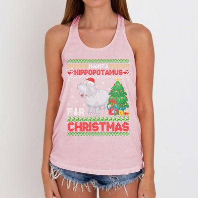 I Want A Hippopotamus For Christmas Hippo Pajamas Ugly Gift Women's Knotted Racerback Tank