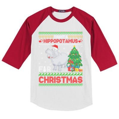 I Want A Hippopotamus For Christmas Hippo Pajamas Ugly Gift Kids Colorblock Raglan Jersey