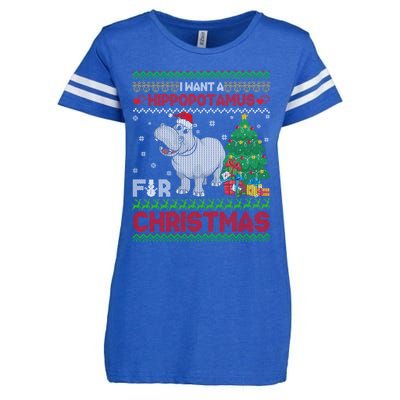 I Want A Hippopotamus For Christmas Hippo Pajamas Ugly Gift Enza Ladies Jersey Football T-Shirt