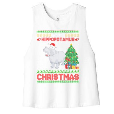 I Want A Hippopotamus For Christmas Hippo Pajamas Ugly Gift Women's Racerback Cropped Tank