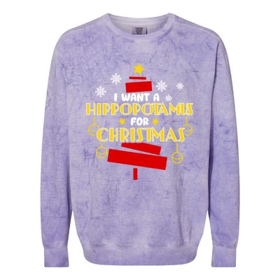 I Want A Hippopotamus For Christmas Xmas Hippo Gift Colorblast Crewneck Sweatshirt