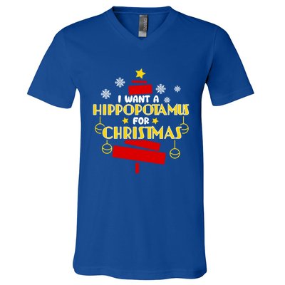 I Want A Hippopotamus For Christmas Xmas Hippo Gift V-Neck T-Shirt