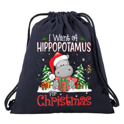 I Want A Hippopotamus For Christmas Xmas Hippo Drawstring Bag