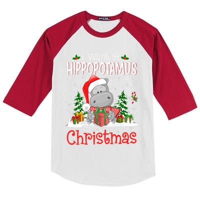 I Want A Hippopotamus For Christmas Xmas Hippo Kids Colorblock Raglan Jersey