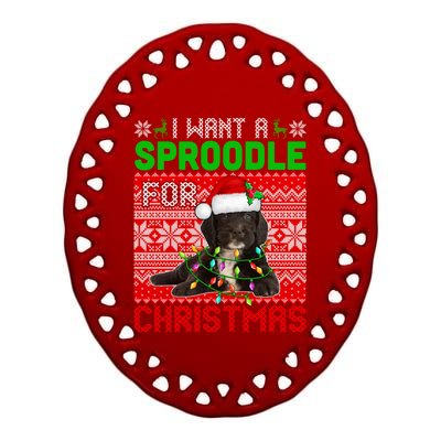 I Want A Sproodle For Christmas Santa Dog Lover Owner Meaningful Gift Ceramic Oval Ornament