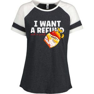 I Want A Refund And A Snack Funny Chips Quirky Food Lovers Enza Ladies Jersey Colorblock Tee