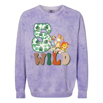 Im Wild And 5 Birthday Safari Jungle Zoo 5th Bday Fifth Gift Colorblast Crewneck Sweatshirt