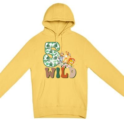 Im Wild And 5 Birthday Safari Jungle Zoo 5th Bday Fifth Gift Premium Pullover Hoodie