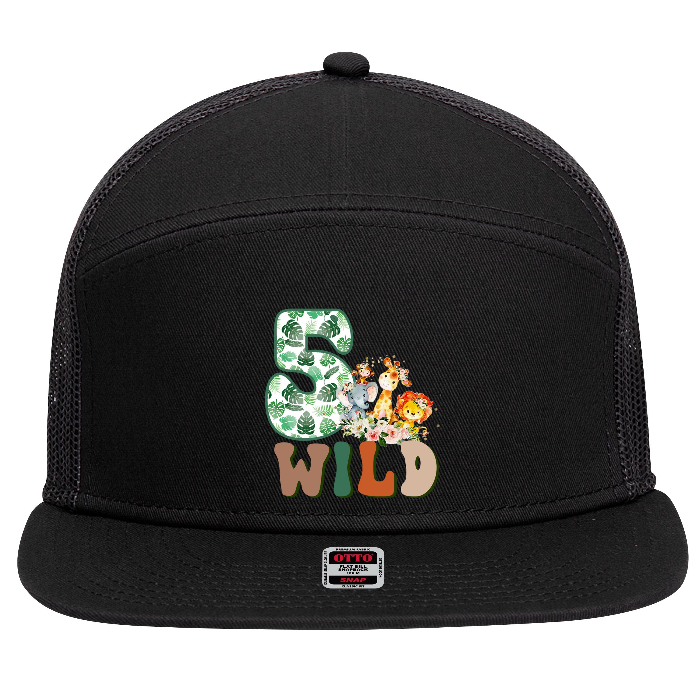 Im Wild And 5 Birthday Safari Jungle Zoo 5th Bday Fifth Gift 7 Panel Mesh Trucker Snapback Hat