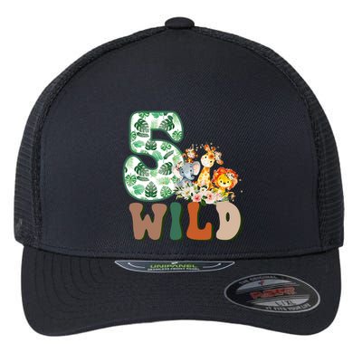 Im Wild And 5 Birthday Safari Jungle Zoo 5th Bday Fifth Gift Flexfit Unipanel Trucker Cap