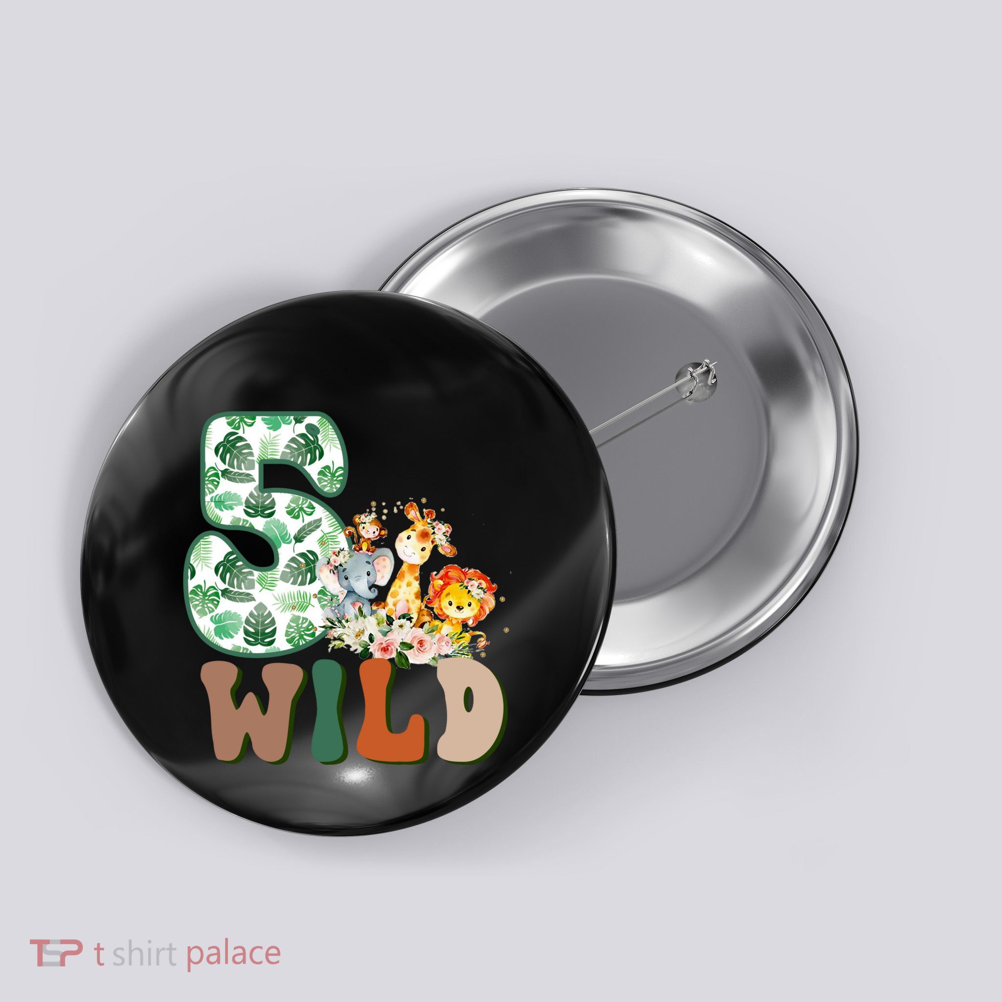 Im Wild And 5 Birthday Safari Jungle Zoo 5th Bday Fifth Gift Button