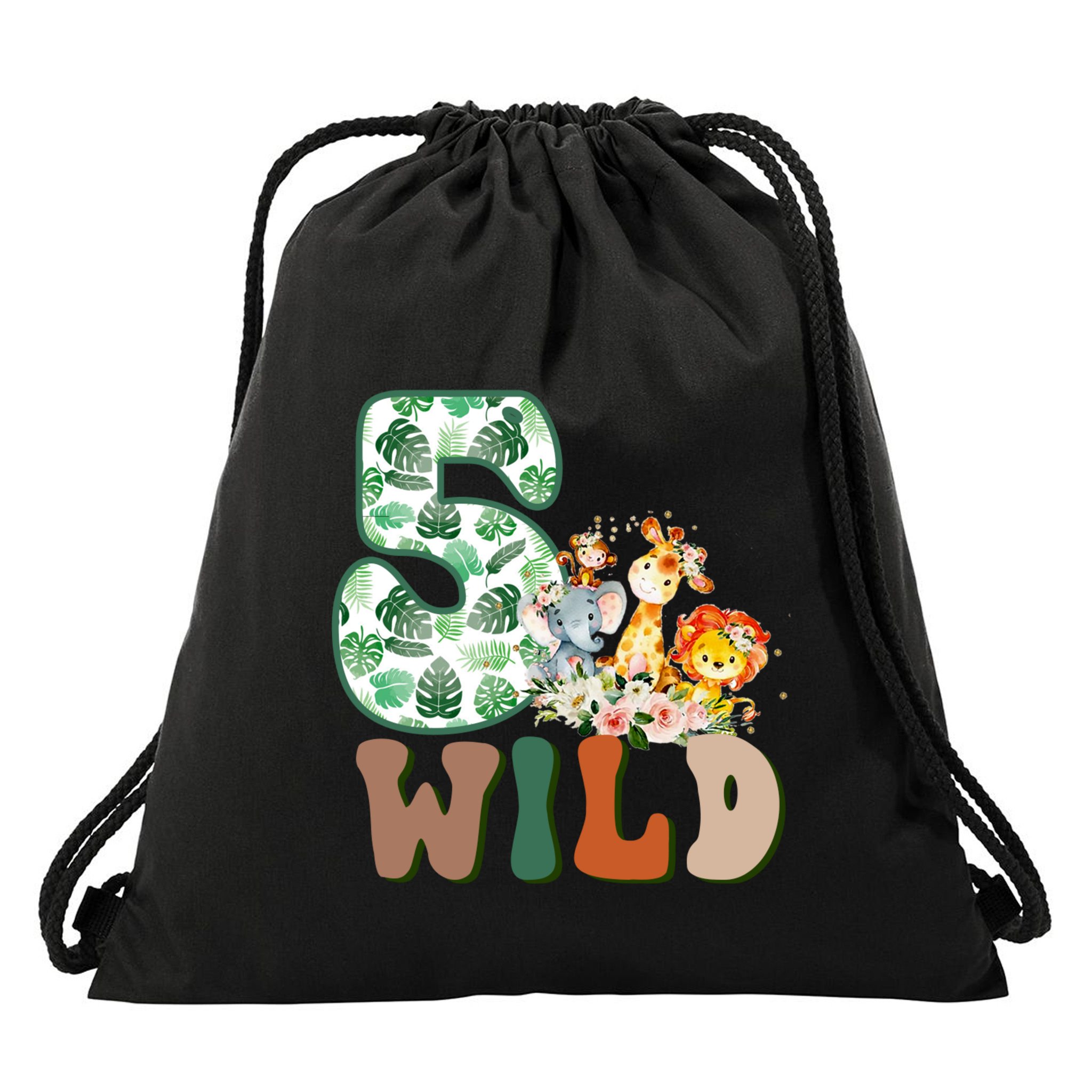 Im Wild And 5 Birthday Safari Jungle Zoo 5th Bday Fifth Gift Drawstring Bag