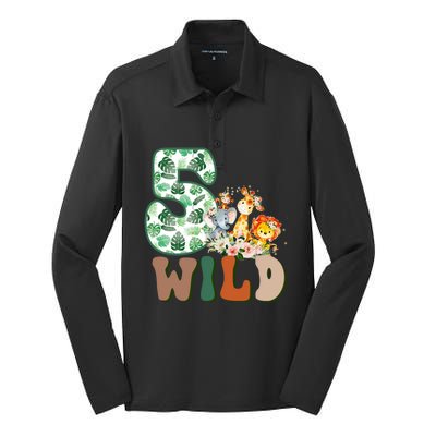 Im Wild And 5 Birthday Safari Jungle Zoo 5th Bday Fifth Gift Silk Touch Performance Long Sleeve Polo