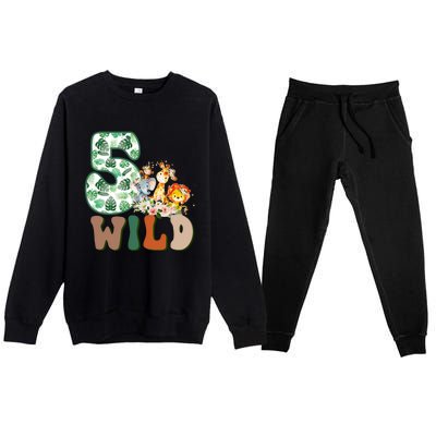 Im Wild And 5 Birthday Safari Jungle Zoo 5th Bday Fifth Gift Premium Crewneck Sweatsuit Set