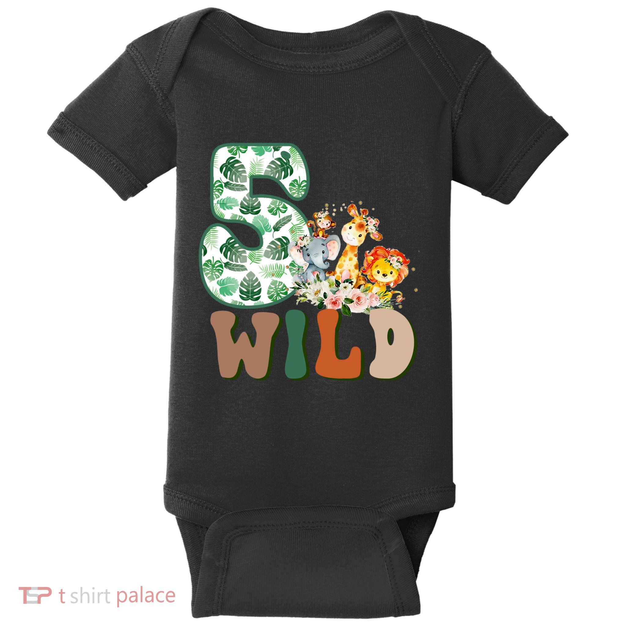 Im Wild And 5 Birthday Safari Jungle Zoo 5th Bday Fifth Gift Baby Bodysuit