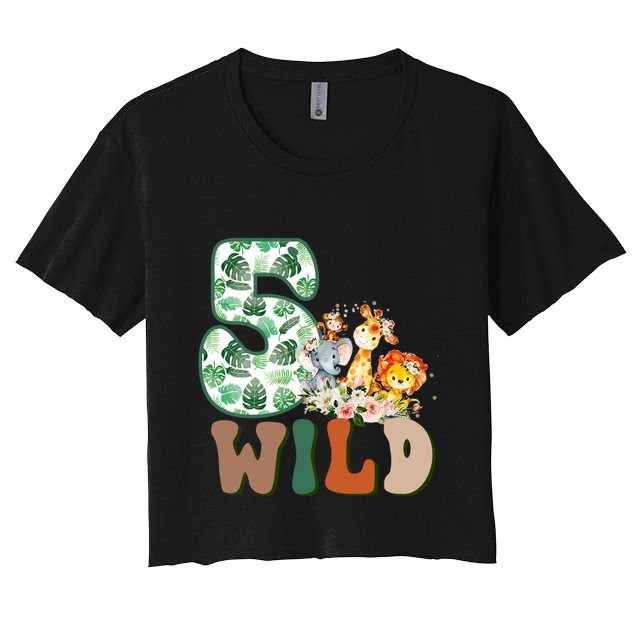 Im Wild And 5 Birthday Safari Jungle Zoo 5th Bday Fifth Gift Crop Top