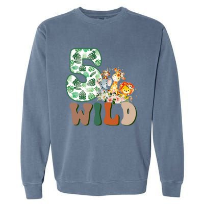 Im Wild And 5 Birthday Safari Jungle Zoo 5th Bday Fifth Gift Garment-Dyed Sweatshirt