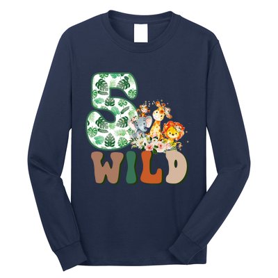 Im Wild And 5 Birthday Safari Jungle Zoo 5th Bday Fifth Gift Long Sleeve Shirt