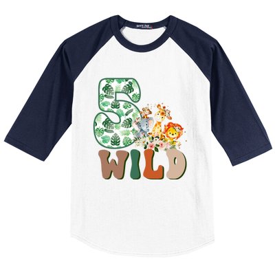 Im Wild And 5 Birthday Safari Jungle Zoo 5th Bday Fifth Gift Baseball Sleeve Shirt