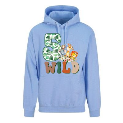 Im Wild And 5 Birthday Safari Jungle Zoo 5th Bday Fifth Gift Unisex Surf Hoodie