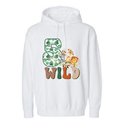 Im Wild And 5 Birthday Safari Jungle Zoo 5th Bday Fifth Gift Garment-Dyed Fleece Hoodie