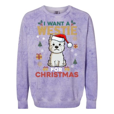 I Want A Westie For Christmas Cute Dog Lover Family Pajama Gift Colorblast Crewneck Sweatshirt