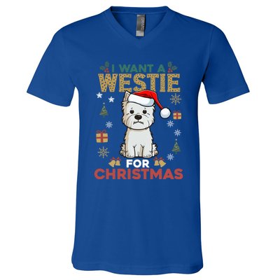 I Want A Westie For Christmas Cute Dog Lover Family Pajama Gift V-Neck T-Shirt