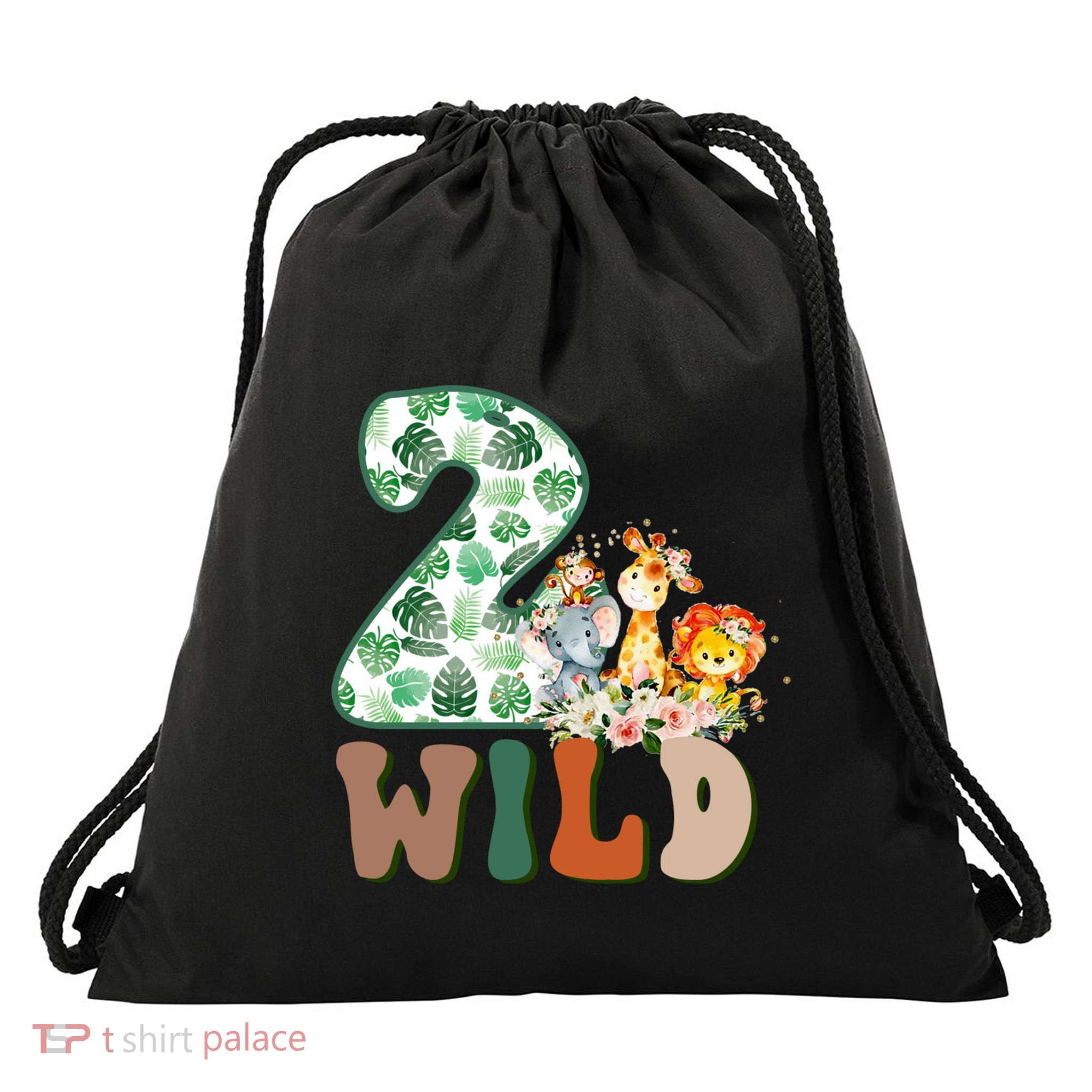Im Wild And 2 Birthday Safari Jungle Zoo 2nd Bday Fifth Gift Drawstring Bag