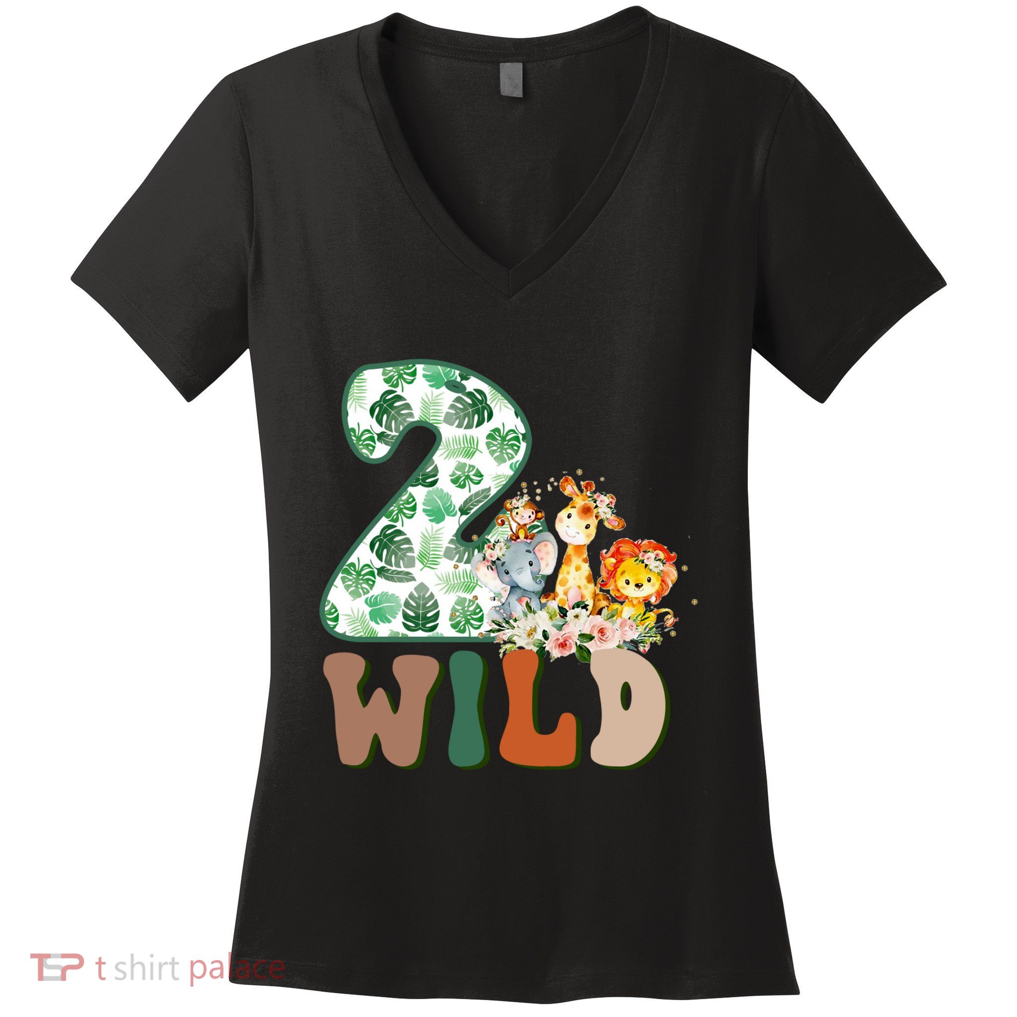 Im Wild And 2 Birthday Safari Jungle Zoo 2nd Bday Fifth Gift Women's V-Neck T-Shirt
