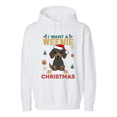 I Want A Weenie For Christmas Dachshund Dog Lovers Pajama Gift Garment-Dyed Fleece Hoodie