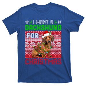 I Want A Dachshund For Christmas Santa Dog Lover Owner Cool Gift T-Shirt