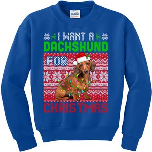 I Want A Dachshund For Christmas Santa Dog Lover Owner Cool Gift Kids Sweatshirt