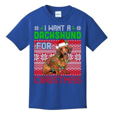 I Want A Dachshund For Christmas Santa Dog Lover Owner Cool Gift Kids T-Shirt