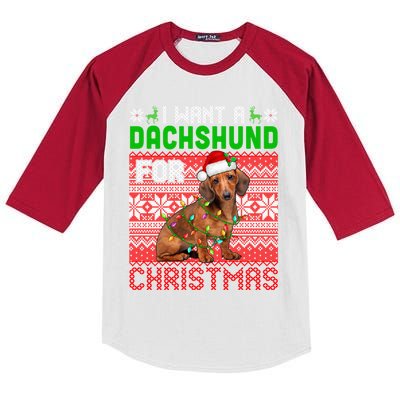 I Want A Dachshund For Christmas Santa Dog Lover Owner Cool Gift Kids Colorblock Raglan Jersey