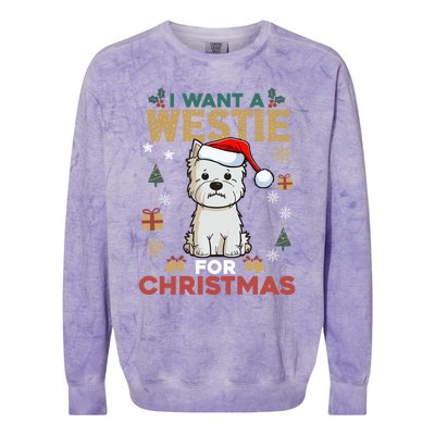 I Want A Westie For Christmas Cute Dog Lover Family Pajama Cute Gift Colorblast Crewneck Sweatshirt