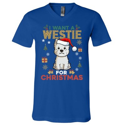 I Want A Westie For Christmas Cute Dog Lover Family Pajama Cute Gift V-Neck T-Shirt