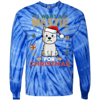 I Want A Westie For Christmas Cute Dog Lover Family Pajama Cute Gift Tie-Dye Long Sleeve Shirt