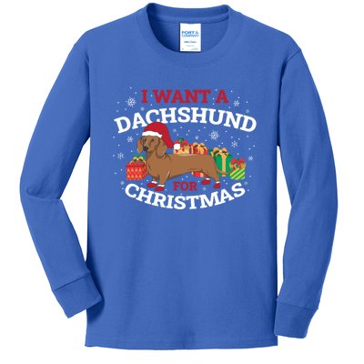 I Want A Dachshund For Christmas Funny Gift Kids Long Sleeve Shirt