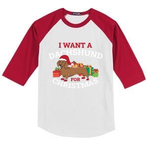 I Want A Dachshund For Christmas Funny Gift Kids Colorblock Raglan Jersey