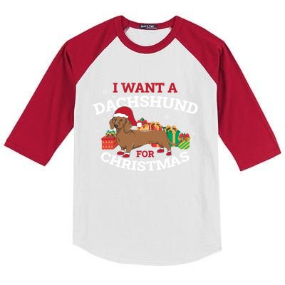 I Want A Dachshund For Christmas Funny Gift Kids Colorblock Raglan Jersey