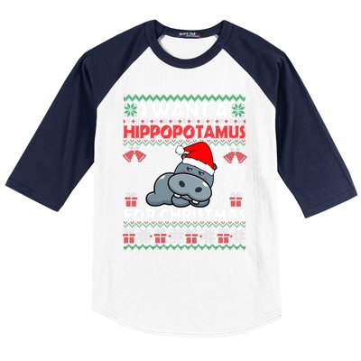 I Want A Hippopotamus For Christmas Ugly Xmas Sweater Hippo Gift Baseball Sleeve Shirt