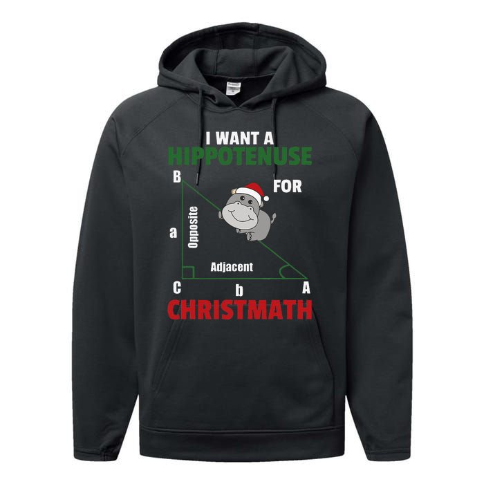 I Want A Hippotenuse For Christmas Cute Hippos Performance Fleece Hoodie