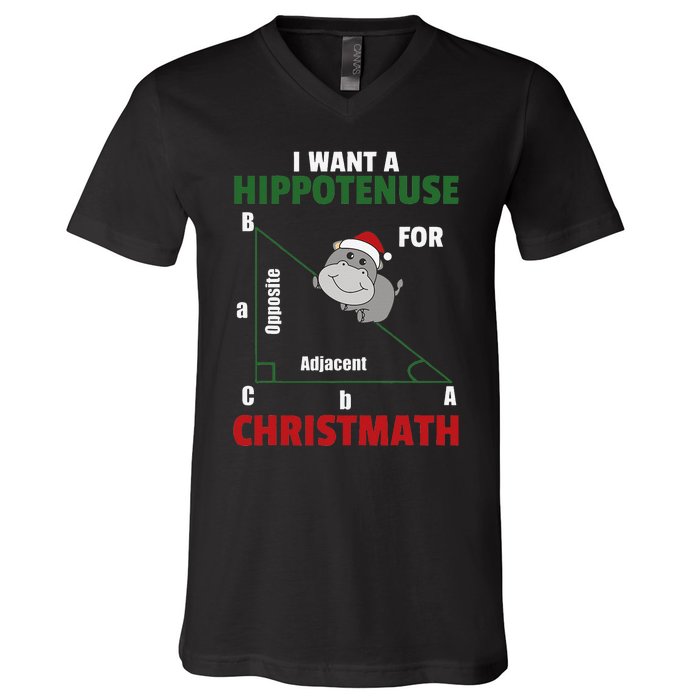 I Want A Hippotenuse For Christmas Cute Hippos V-Neck T-Shirt