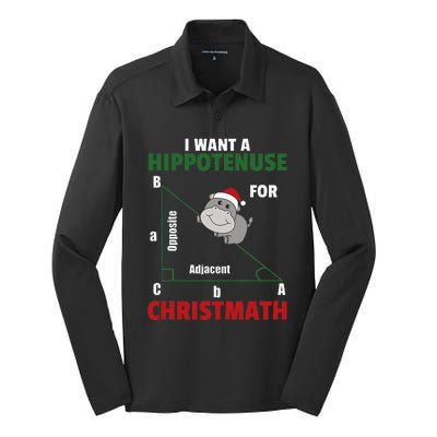 I Want A Hippotenuse For Christmas Cute Hippos Silk Touch Performance Long Sleeve Polo