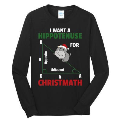 I Want A Hippotenuse For Christmas Cute Hippos Tall Long Sleeve T-Shirt