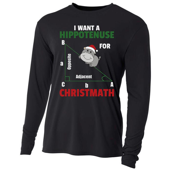 I Want A Hippotenuse For Christmas Cute Hippos Cooling Performance Long Sleeve Crew