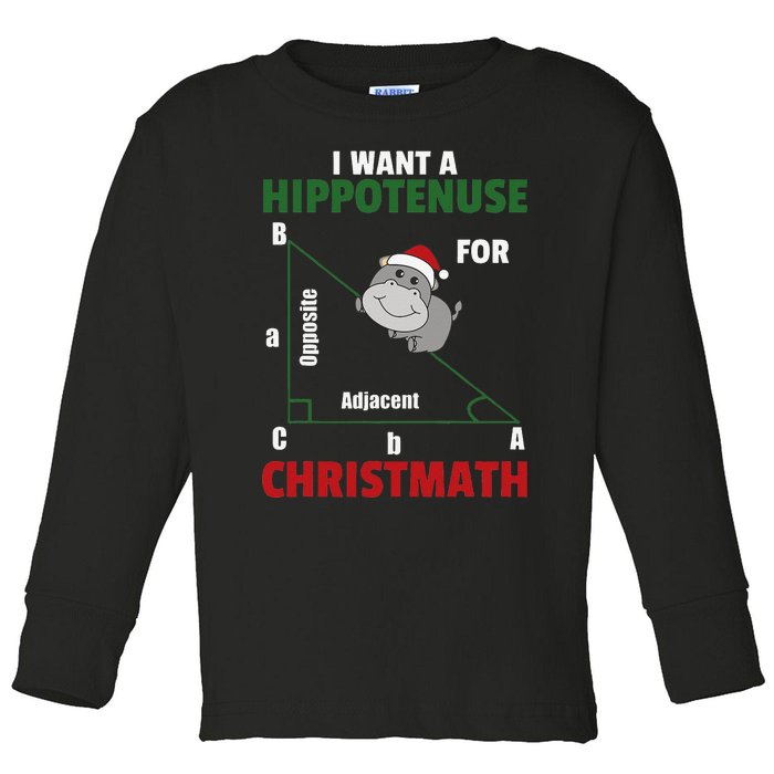 I Want A Hippotenuse For Christmas Cute Hippos Toddler Long Sleeve Shirt