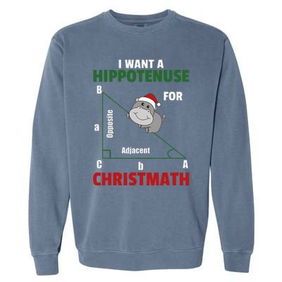 I Want A Hippotenuse For Christmas Cute Hippos Garment-Dyed Sweatshirt