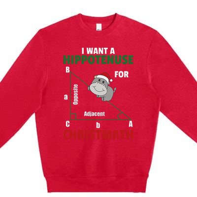 I Want A Hippotenuse For Christmas Cute Hippos Premium Crewneck Sweatshirt