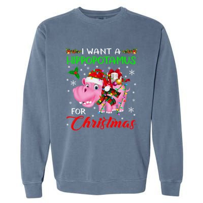 I Want A Hippopotamus For Christmas Xmas Lights Santa Hippo Cool Gift Garment-Dyed Sweatshirt